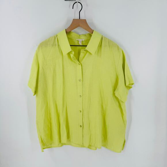 Eileen Fisher System Organic Linen Button-Front Shirt Citron Yellow Women’s XL - Picture 8 of 8